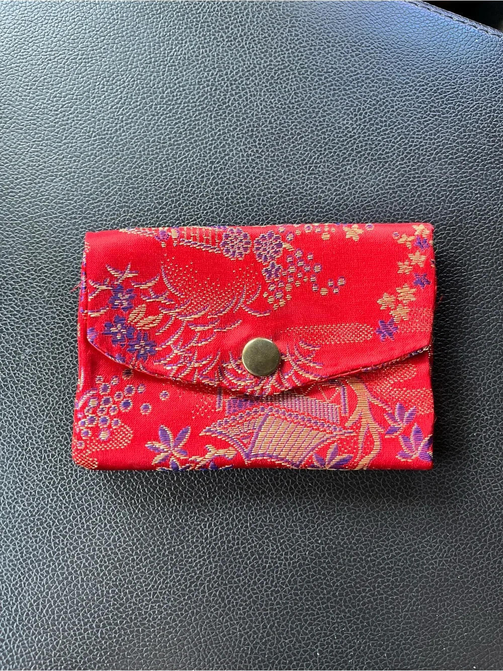 Vintage Chinese Red Floral Satin Foldover Wallet